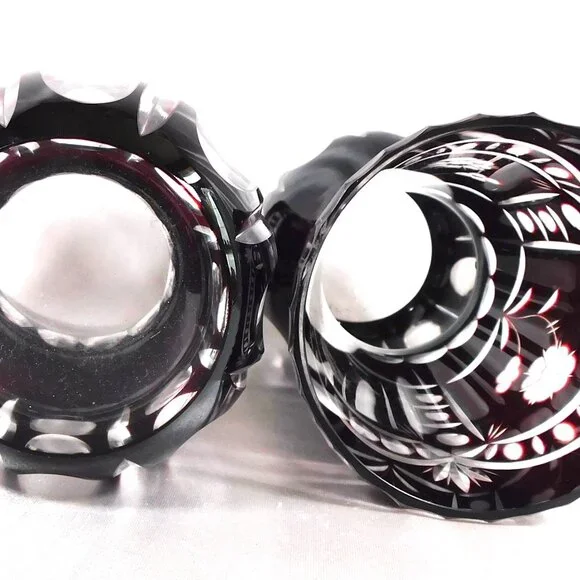 Pair of Two Small Red Cut to Clear Vases # 25597